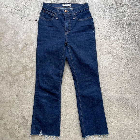 Madewell Cali Demi Boot Denim Jeans Dark wash Raw Hem Size 24 casual Preowned - Picture 5 of 5